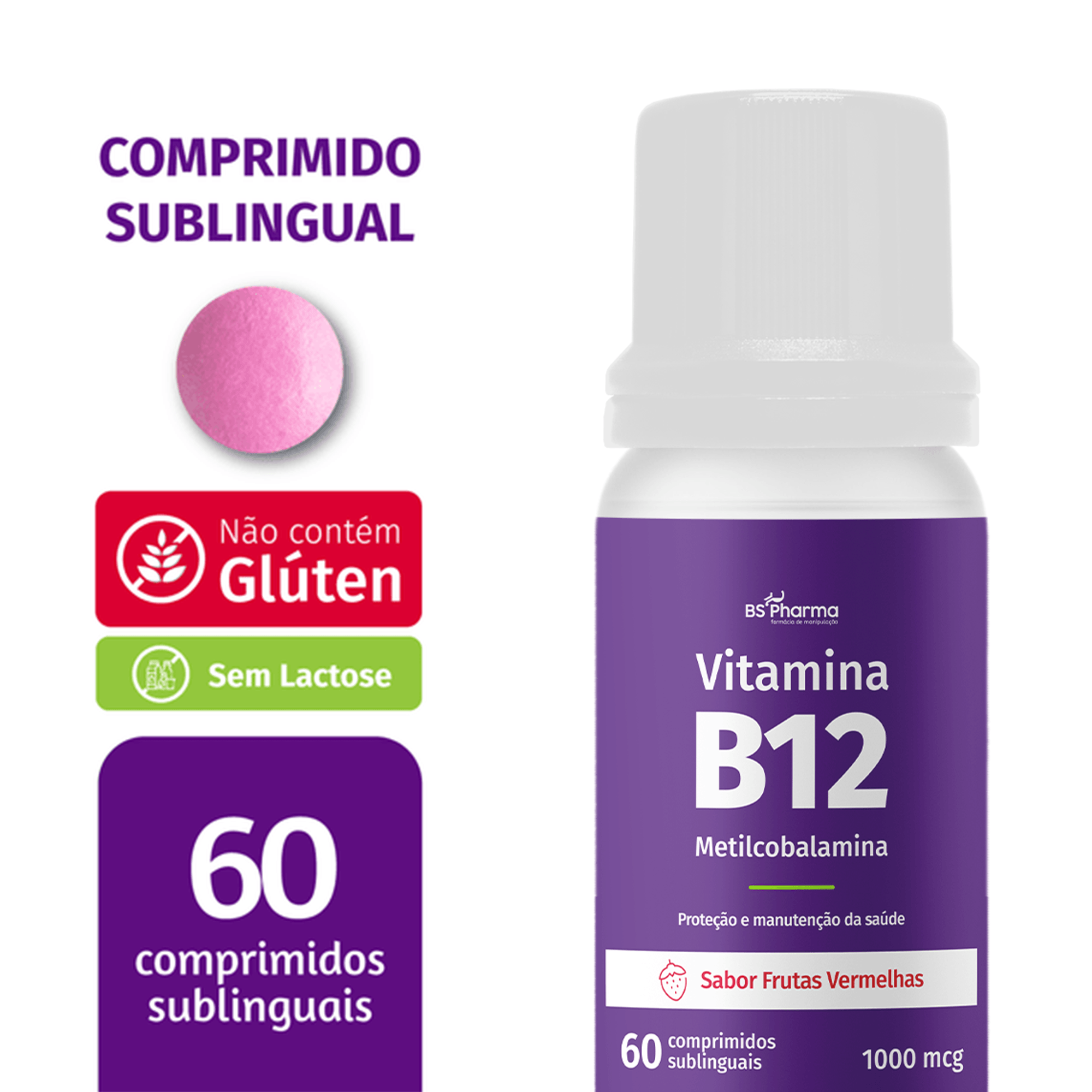 Encontraproduto.com.br - Vitamina B12 Metilcobalamina 1000 mcg  Sublingual 60 Comprimidos BS Pharma