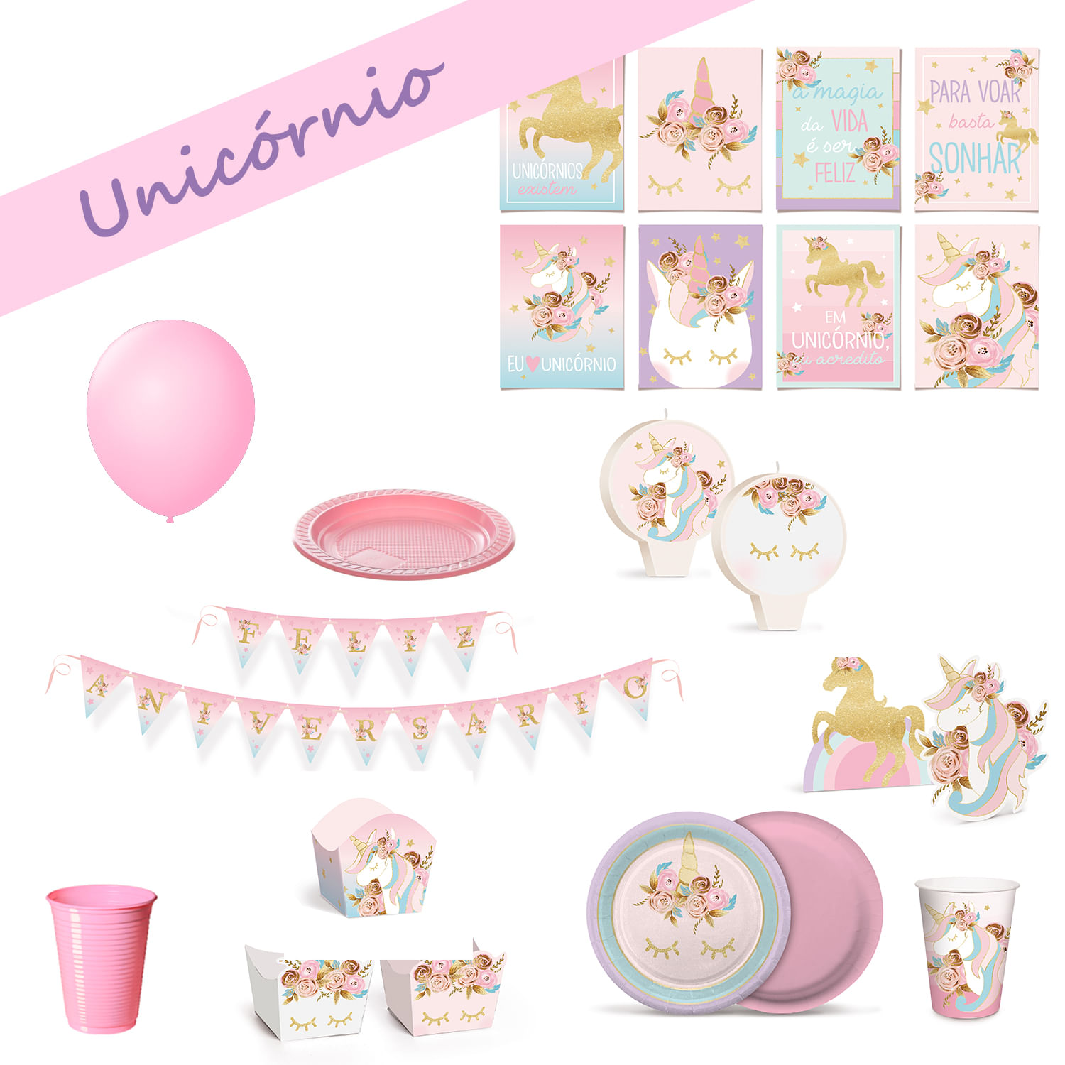 Kit Festa Unicórnio Para 16 Pessoas