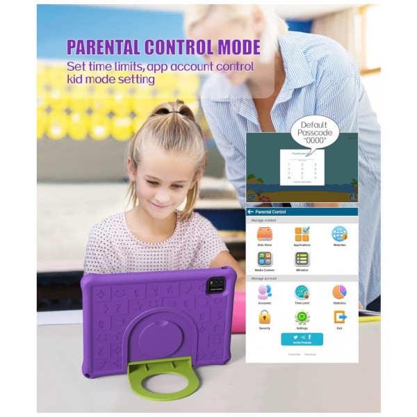 Encontraproduto.com.br - Tablet Infantil 10 Educativo com Controle de Pais, WiFi e Câmera Dupla, 3GB 64GB, BaKEN, Roxo