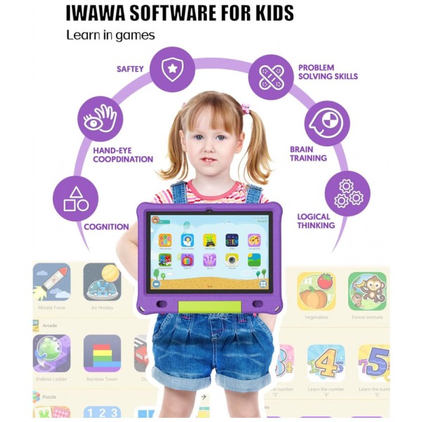 Encontraproduto.com.br - Tablet Infantil 10 Educativo com Controle de Pais, WiFi e Câmera Dupla, 3GB 64GB, BaKEN, Roxo
