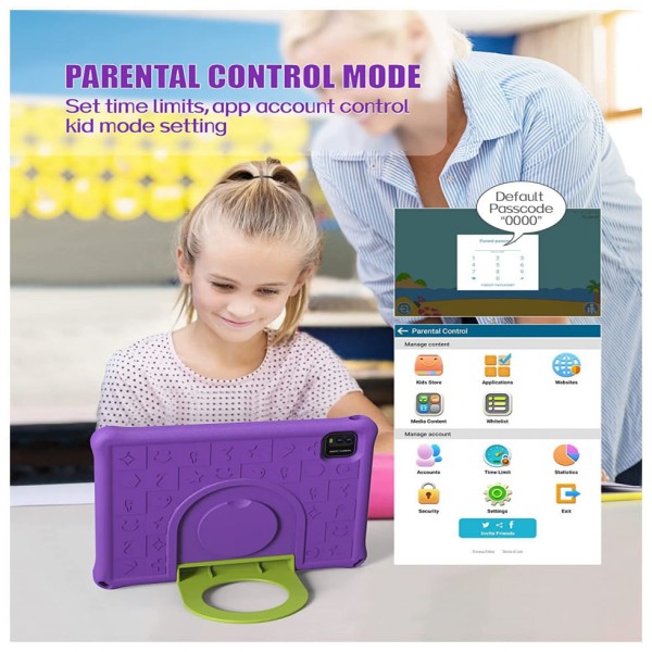 Encontraproduto.com.br - Tablet Infantil 10 Educativo com Controle de Pais, WiFi e Câmera Dupla, 3GB 64GB, BaKEN, Roxo