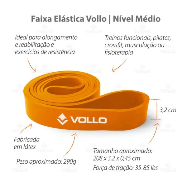 Encontraproduto.com.br - Faixa Elástica Vollo Super Band Extensor Nível Médio 32Mm Unissex - Laranja