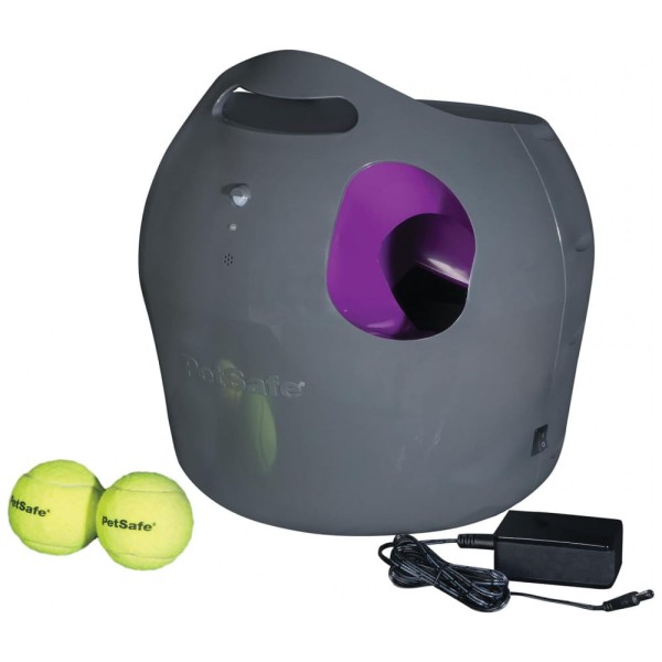 Encontraproduto.com.br - Lançador de Bolas de Tênis para Cães com Sensor de Movimento, PETSAFE ZTY00 15968, Cinza