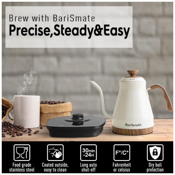 Encontraproduto.com.br - Chaleira Elétrica 1.2L em Aço Inoxidável com Desligamento Automático e proteção contra fervura, Branca, 110v, BARISMATE PDN 1688, Branco