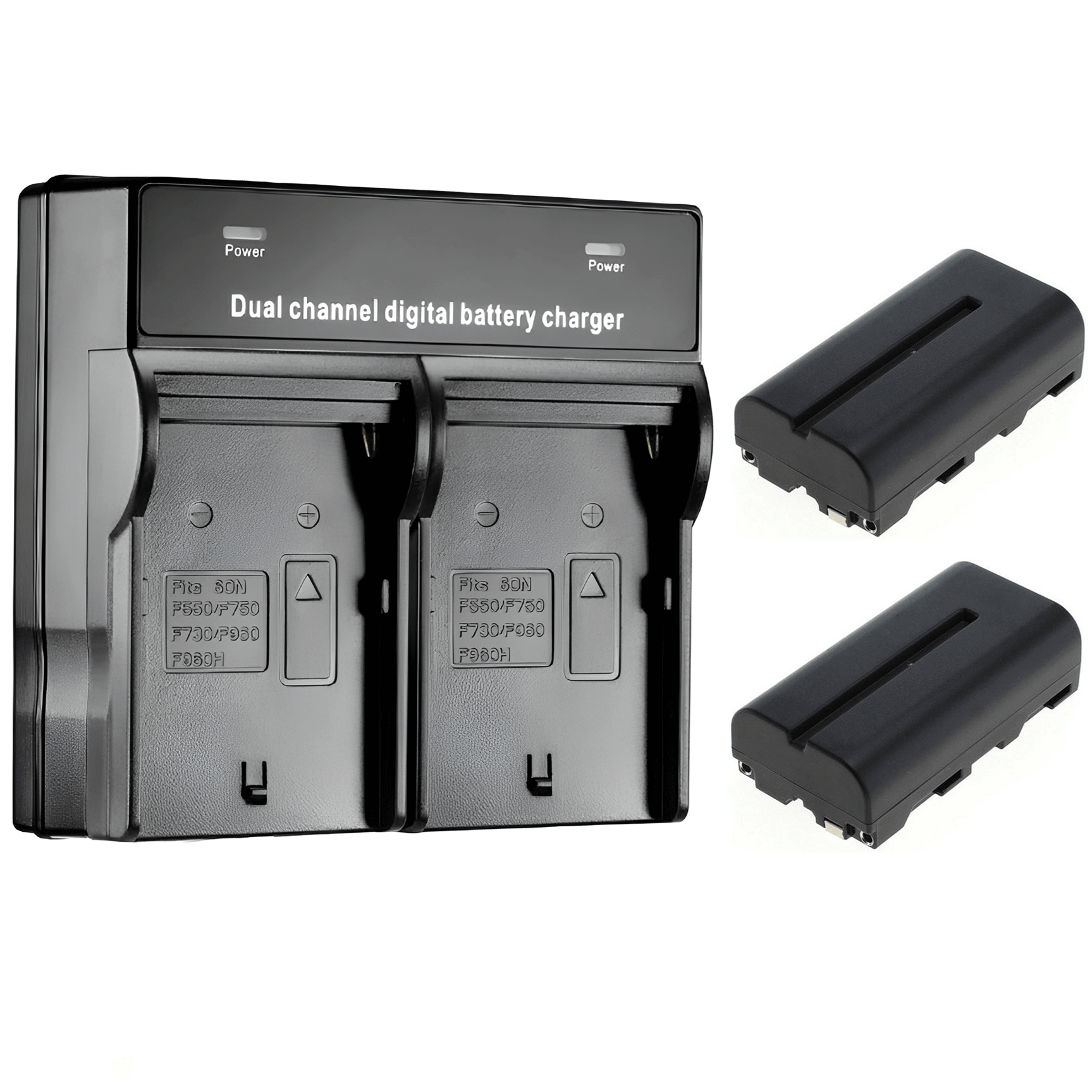 Encontraproduto.com.br - Kit 2x Baterias e Carregador Duplo NP-F550 / NP-F570 para Monitores, Iluminadores Leds e Estúdio