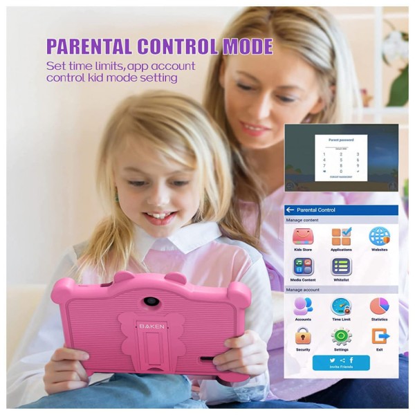 Encontraproduto.com.br - Tablet Infantil 7 Educativo com Controle de Pais, WiFi e Câmera Dupla, 2GB RAM, BaKEN, Rosa