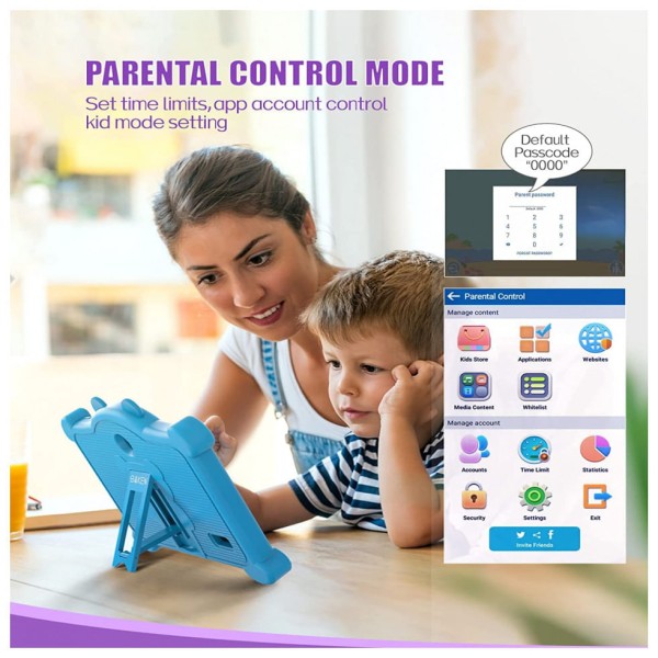 Encontraproduto.com.br - Tablet Infantil 7 Polegadas Educativo com Controle de Pais, WiFi e Câmera Dupla, 2GB RAM, BaKEN, Azul