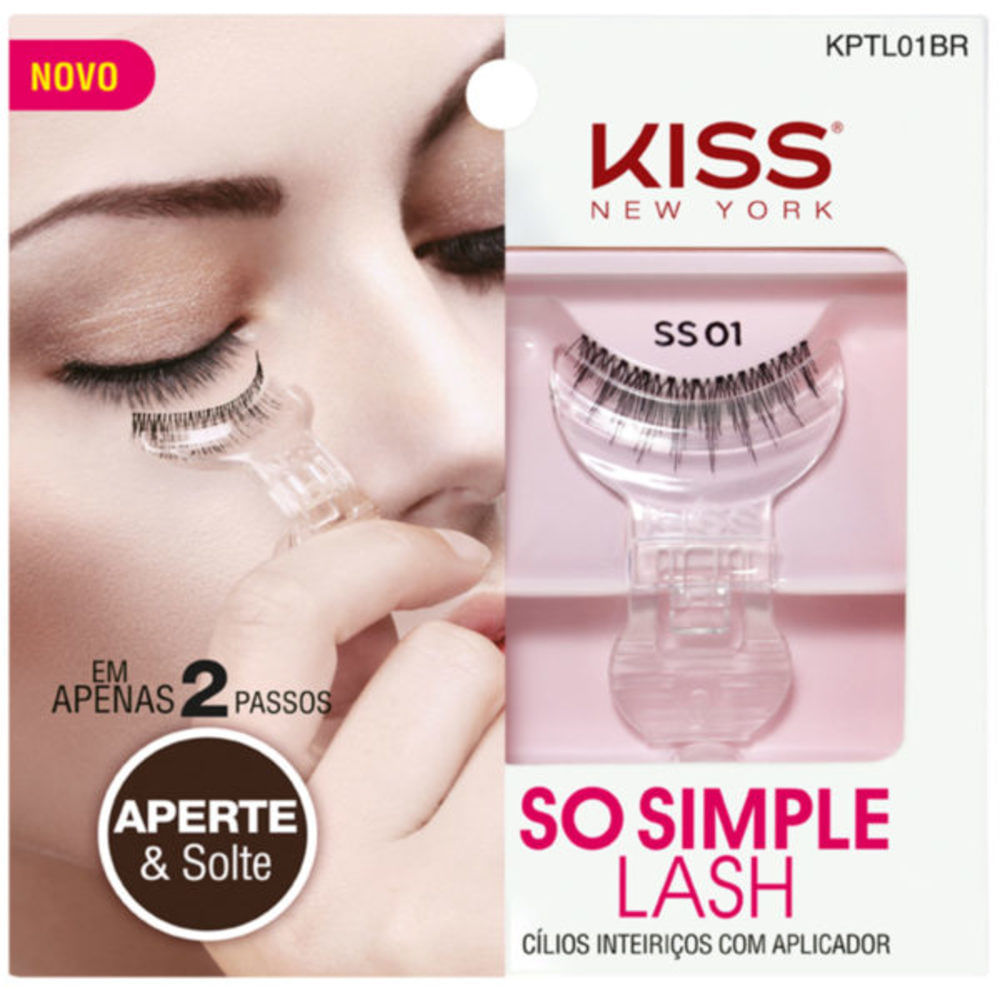 Encontraproduto.com.br - Kit Cilios Posticos Kiss So Simple Lashampoo 01 + Apl - First Kiss