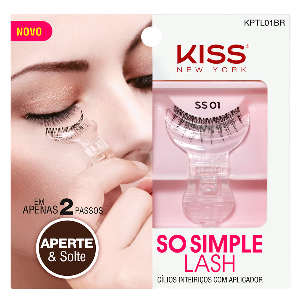 Encontraproduto.com.br - Kit Cilios Posticos Kiss So Simple Lashampoo 01 + Apl - First Kiss