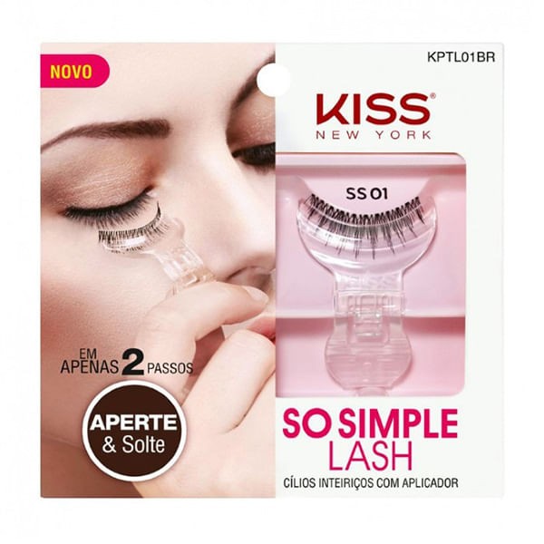 Encontraproduto.com.br - Kit Cilios Posticos Kiss So Simple Lashampoo 01 + Apl - First Kiss