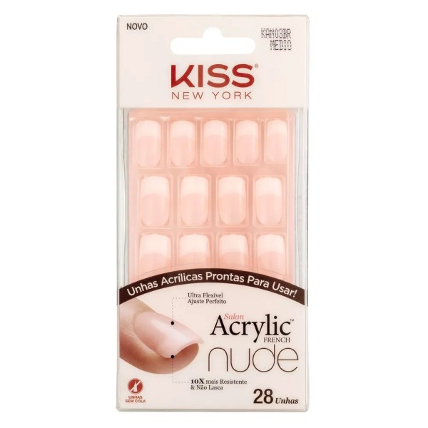 Unhas Postiças Kiss New York Salon Acrylic French Cashmere Nude Médio