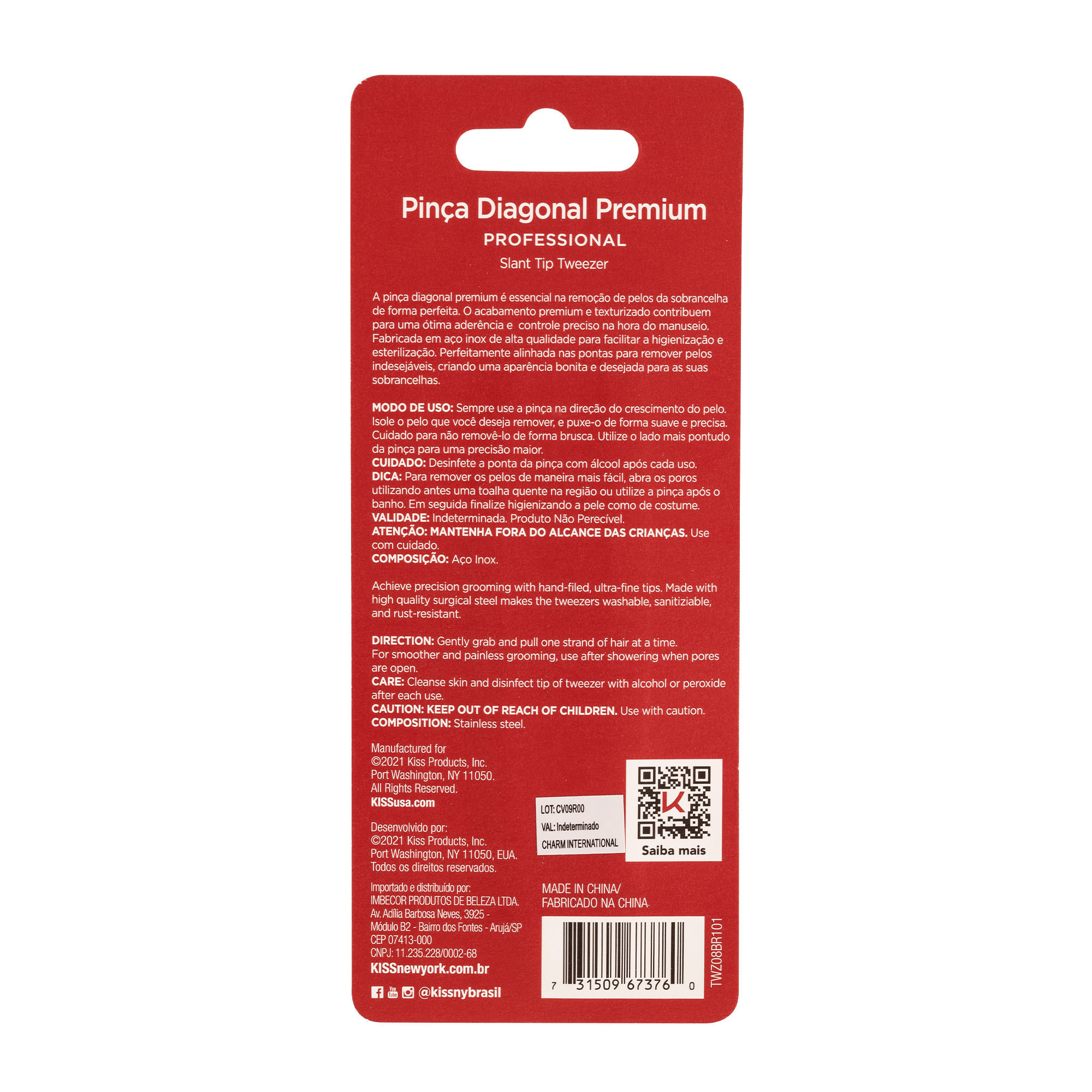 Encontraproduto.com.br - Pinça Ponta Diagonal Premium Kiss NY - Slant Tweezer