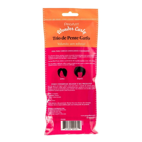 Encontraproduto.com.br - Pente ProArt Wonder Curly Garfo de Metal 3 Unidades