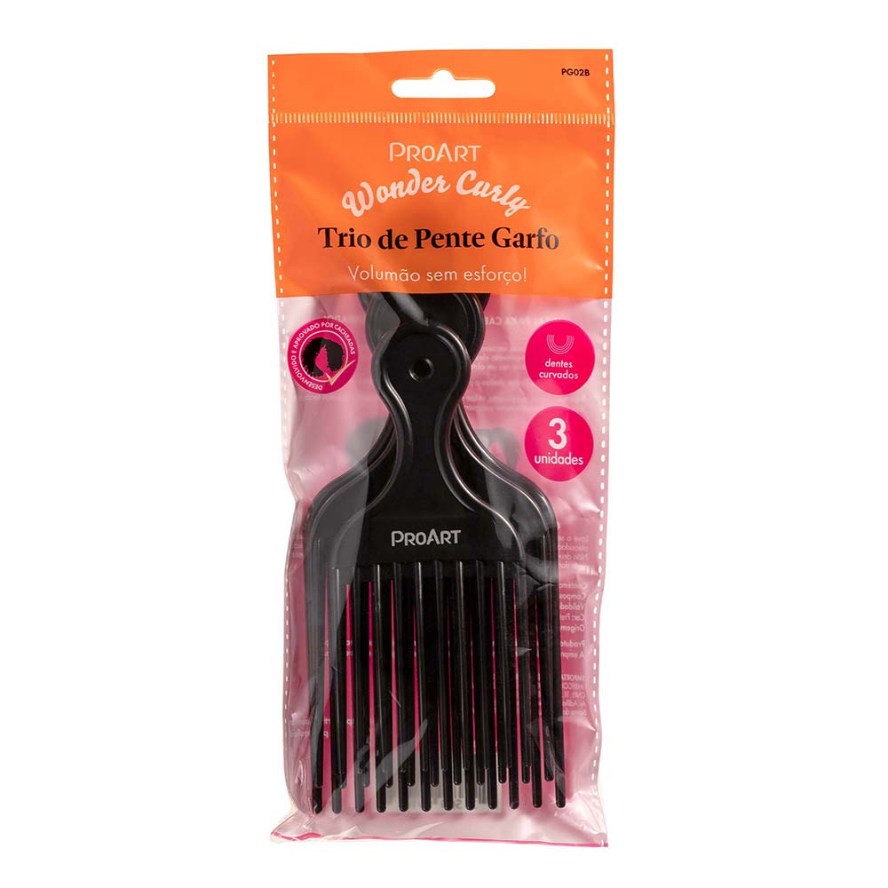 Encontraproduto.com.br - Pente ProArt Wonder Curly Garfo de Metal 3 Unidades