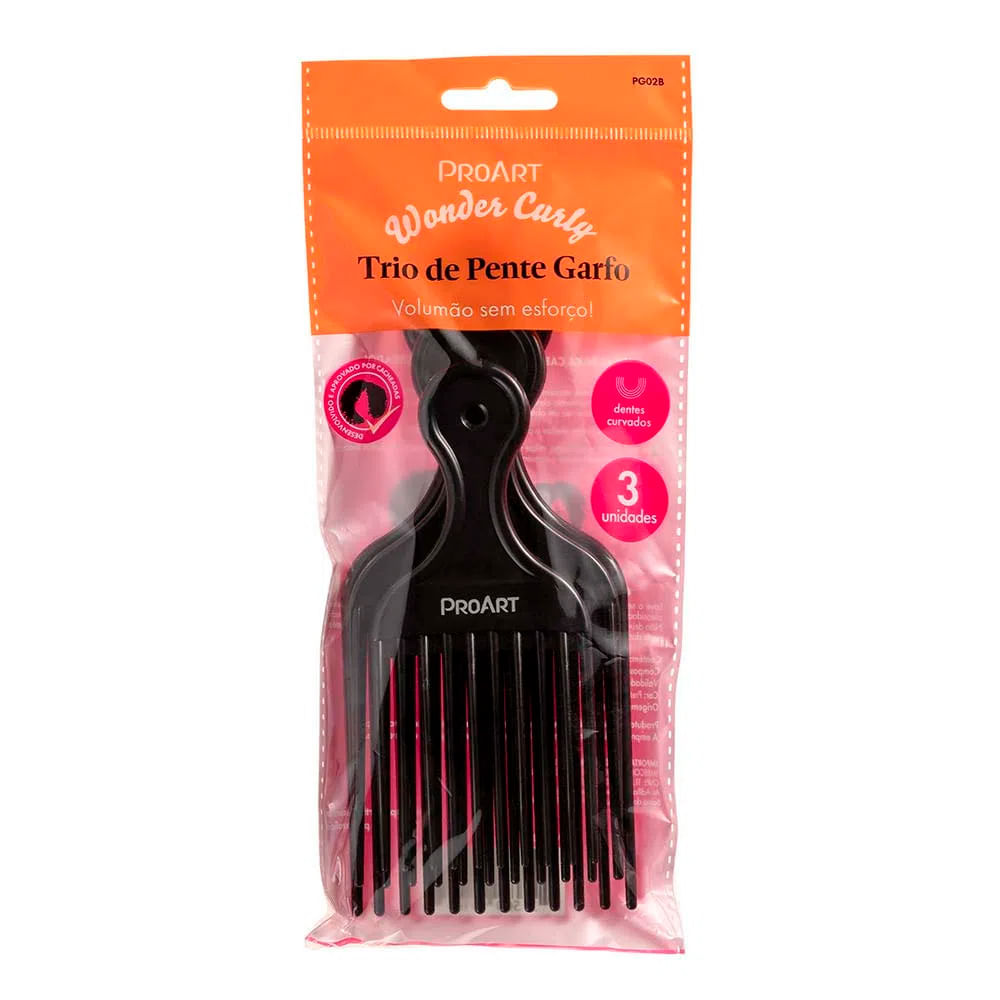 Encontraproduto.com.br - Pente ProArt Wonder Curly Garfo de Metal 3 Unidades