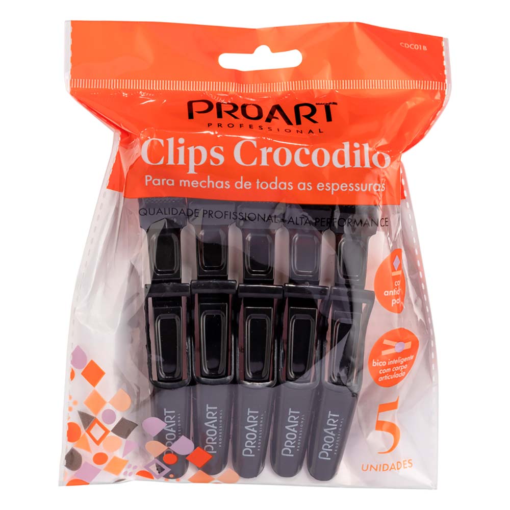 Encontraproduto.com.br - Clips ProArt Crocodilo Profissional Preto (5 Unidades)
