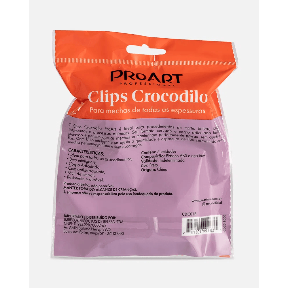 Encontraproduto.com.br - Clips ProArt Crocodilo Profissional Preto (5 Unidades)