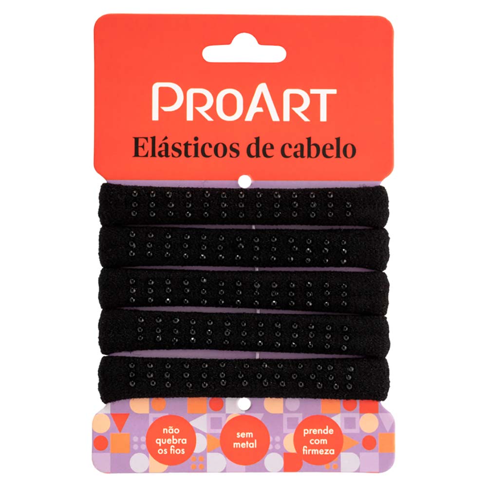 Encontraproduto.com.br - Elástico De Cabelo ProArt Preto Com Pedrinhas 5un EC15B