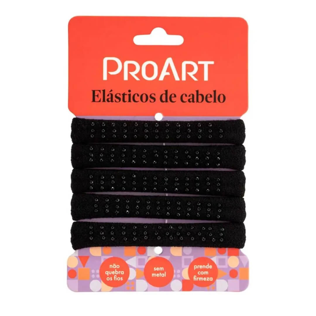 Encontraproduto.com.br - Elástico De Cabelo ProArt Preto Com Pedrinhas 5un EC15B