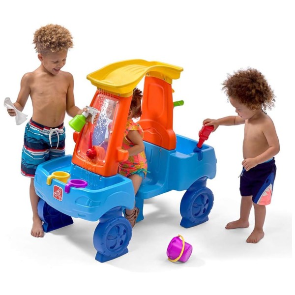 Encontraproduto.com.br - Carro de Brinquedo Interativo com Água para Brincar de Lava Rápido, Step2, Azul e Laranja