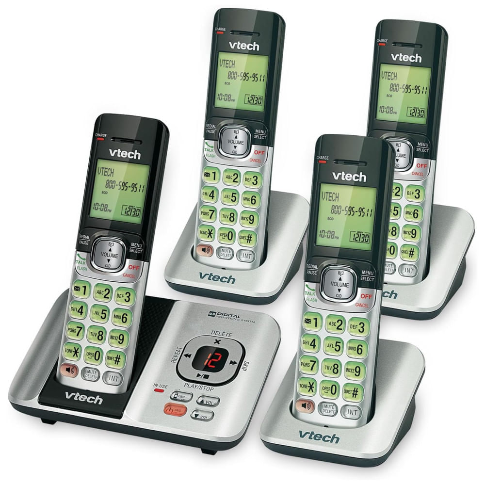 Telefone Sem fio Atendimento Identificação de Chamadas, Em Espera, 4 Aparelhos, VTECH CS6529 4, Prateado