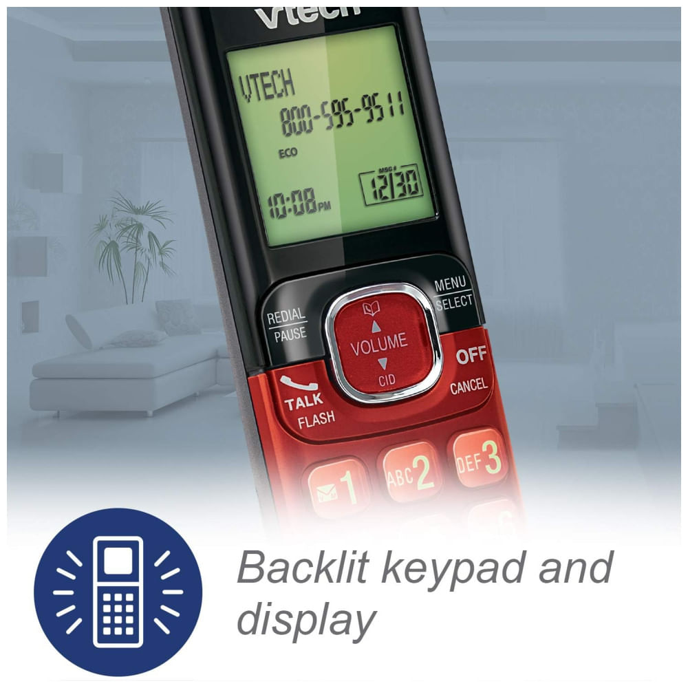 Encontraproduto.com.br - Telefone sem Fio, com identificador de chamadas e chamada em espera, 2 unidades, vermelho, VTECH CS6529 26, Vermelho