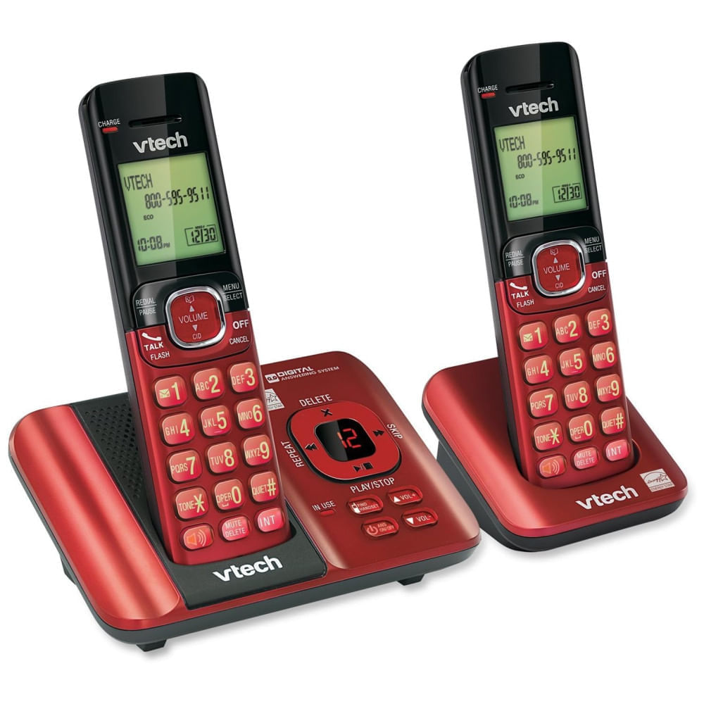Encontraproduto.com.br - Telefone sem Fio, com identificador de chamadas e chamada em espera, 2 unidades, vermelho, VTECH CS6529 26, Vermelho