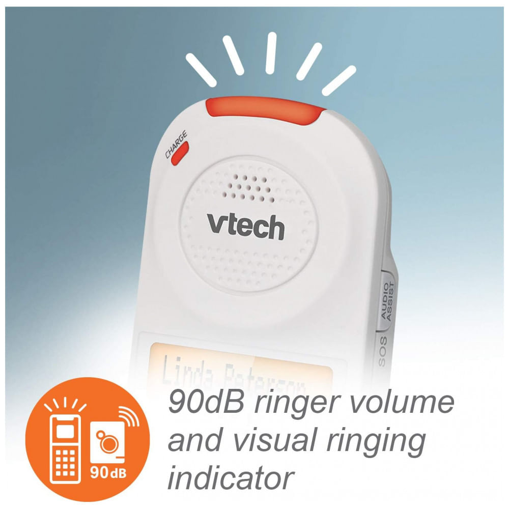 Encontraproduto.com.br - Telefone sem Fio para Sênior com Botão e Visor Grande, VTECH SN5127, Branco