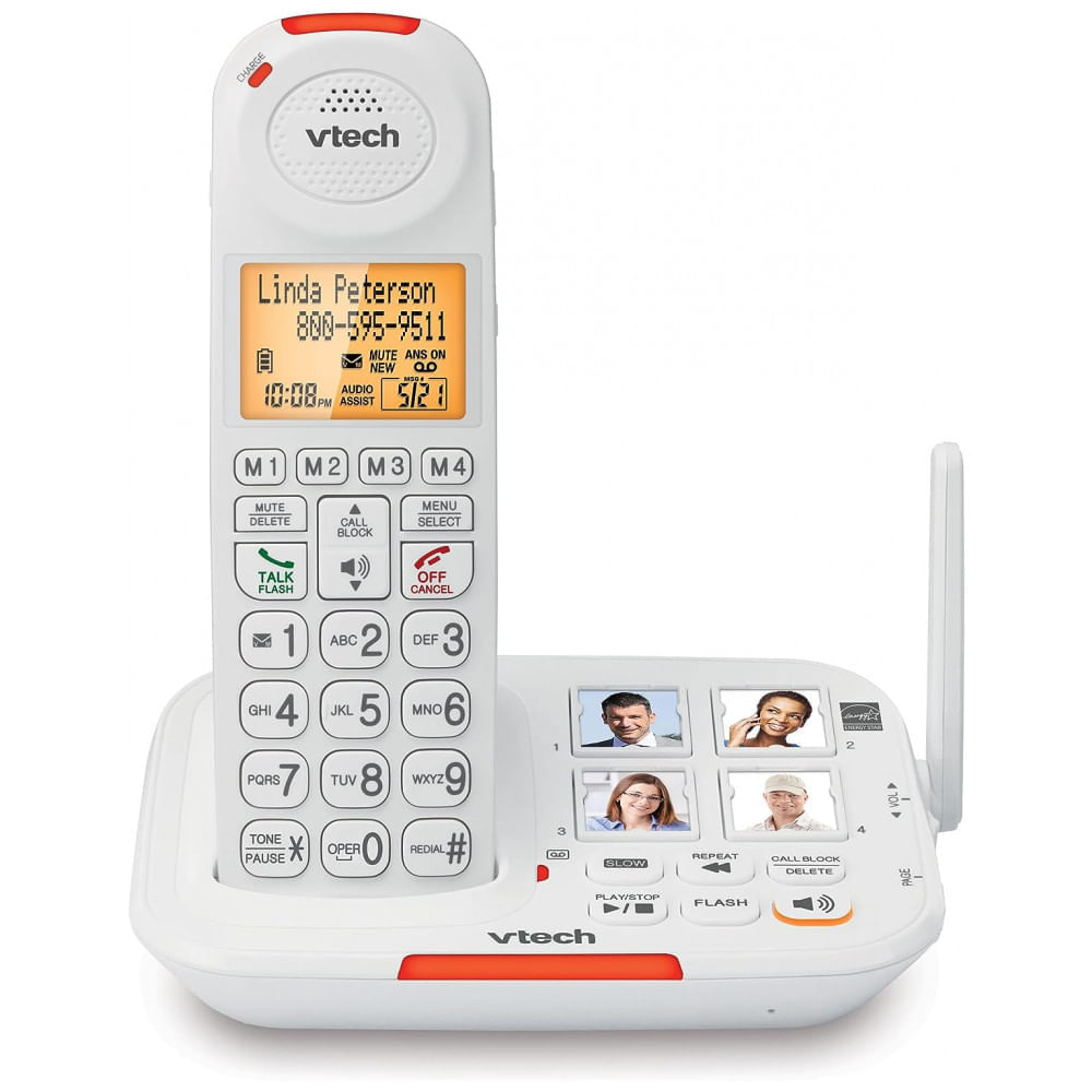Encontraproduto.com.br - Telefone sem Fio para Sênior com Botão e Visor Grande, VTECH SN5127, Branco