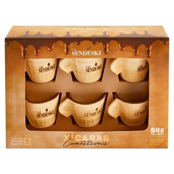 Casquinha de Sorvete Sendeski Xícaras Comestíveis com Chocolate 84g