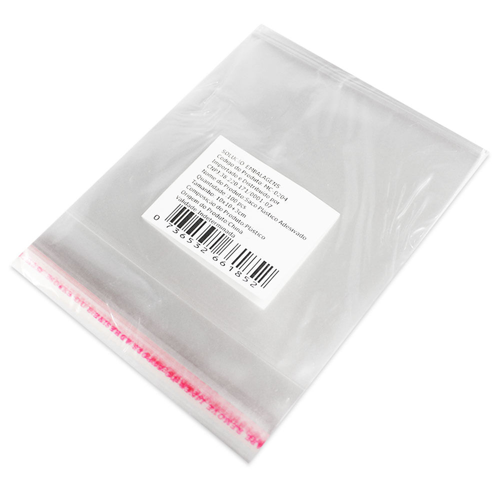 Encontraproduto.com.br - 100 Unidades saco Plástico Adesivado com Solapa 10x15 cm