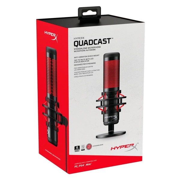 Encontraproduto.com.br - Microfone HyperX QuadCast, LED, USB, Preto, HX-MICQC-BK