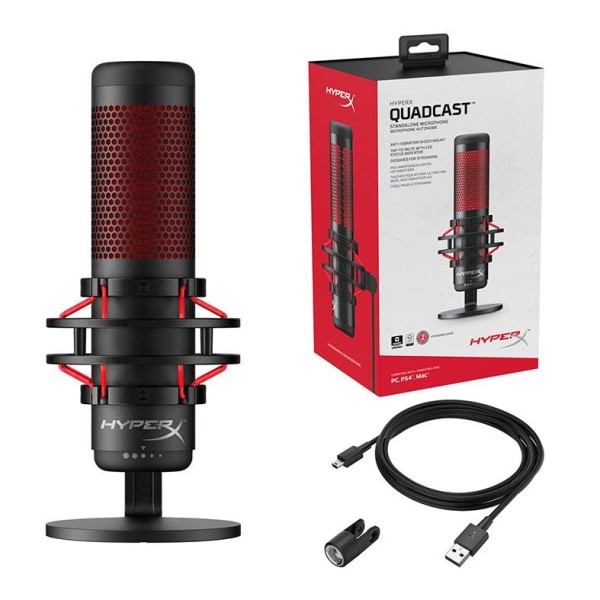 Encontraproduto.com.br - Microfone HyperX QuadCast, LED, USB, Preto, HX-MICQC-BK