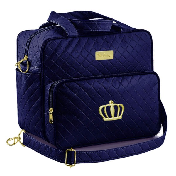 Encontraproduto.com.br - Kit Bolsa Maternidade Com Trocador E Porta Mamadeira Plike Baby Azul Marinho Tp-Pk72