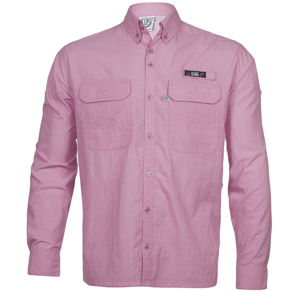 Camisa de Pesca Proteção Solar Uv 50+ Rosa Claro M King