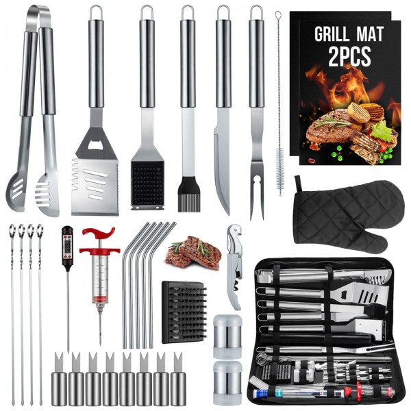 Kit Churrasco na Grelha Peças de Aço Inoxidável e Termômetro com Estojo de zenamento, HUSSAR BTS 34, Prateado