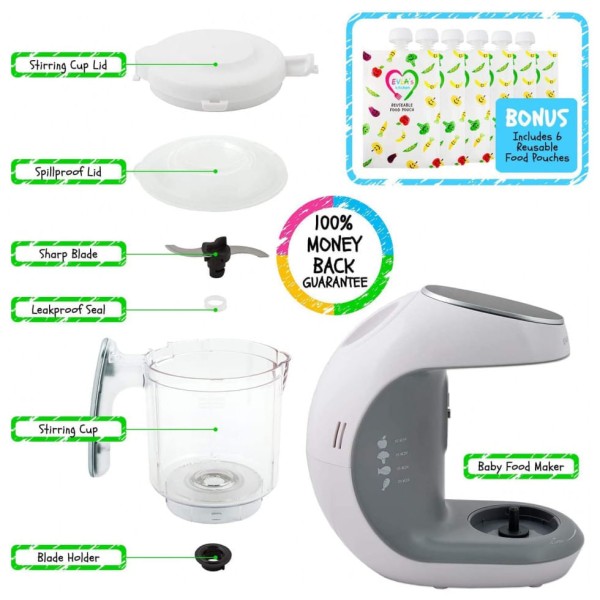 Encontraproduto.com.br - Processador de Alimentos para Bebês Multifuncional com Controle Digital, 110V EVLAS, Branco