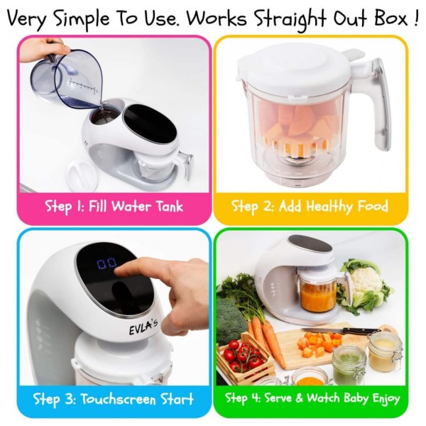 Encontraproduto.com.br - Processador de Alimentos para Bebês Multifuncional com Controle Digital, 110V EVLAS, Branco