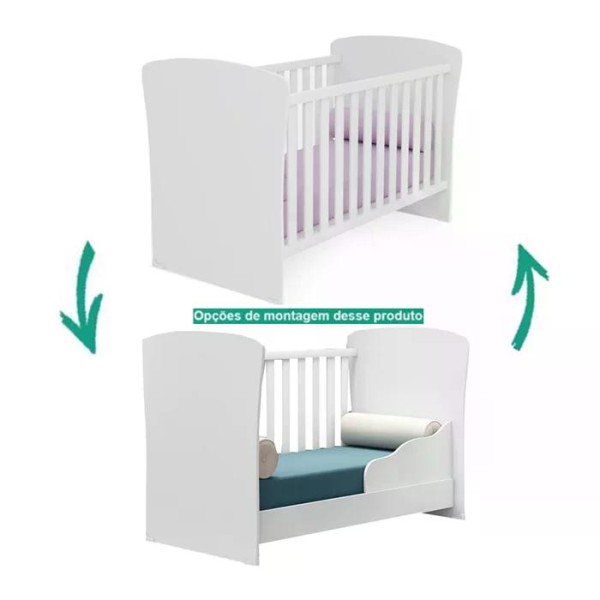 Encontraproduto.com.br - Berço Mini Cama 2484 E Guarda Roupa 2617 Doce Sonho Branco Com Colchao Qmovi