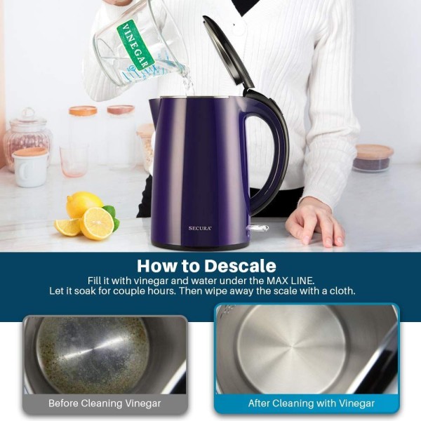 Encontraproduto.com.br - Secura Chaleira Elétrica De Parede Dupla Em Aço Inoxidável 1.8 Quart