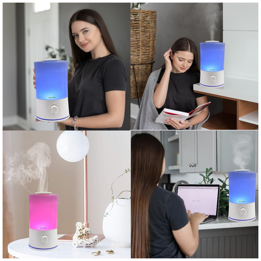 Encontraproduto.com.br - Premium Umidificador Ultrassônico Portátil 2L com Aromaterapia e 7 Luzes LED, até 40H, 110v, BLUEHILLS, Branco
