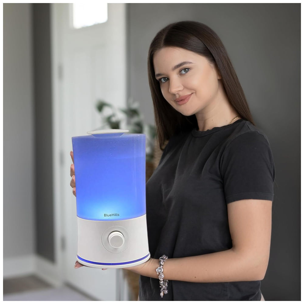 Encontraproduto.com.br - Premium Umidificador Ultrassônico Portátil 2L com Aromaterapia e 7 Luzes LED, até 40H, 110v, BLUEHILLS, Branco