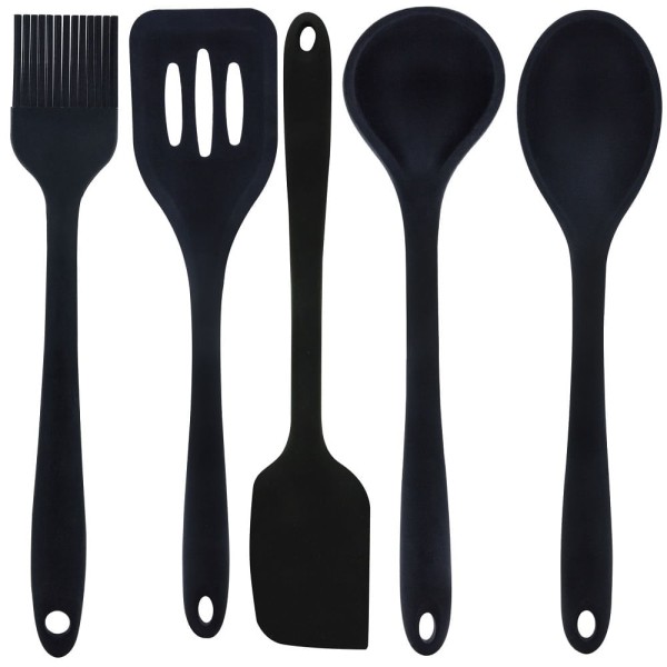 Conjunto 5 (cinco)  utensílios de Silicone  - PRETO