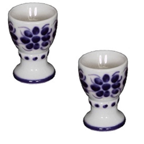 Encontraproduto.com.br - Dois Porta ovos de Porcelana, com Pires feito e pintados a mão, Monte Siao
