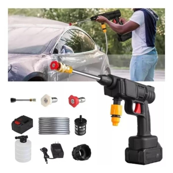 Encontraproduto.com.br - PISTOLA LAVADORA DE ALTA PRESSAO LAVA JATO PORTATIL RECARREGAVEL SEM FIO COM ACESSORIOS E MALETA