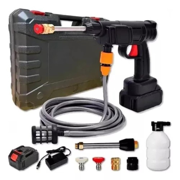 Encontraproduto.com.br - PISTOLA LAVADORA DE ALTA PRESSAO LAVA JATO PORTATIL RECARREGAVEL SEM FIO COM ACESSORIOS E MALETA