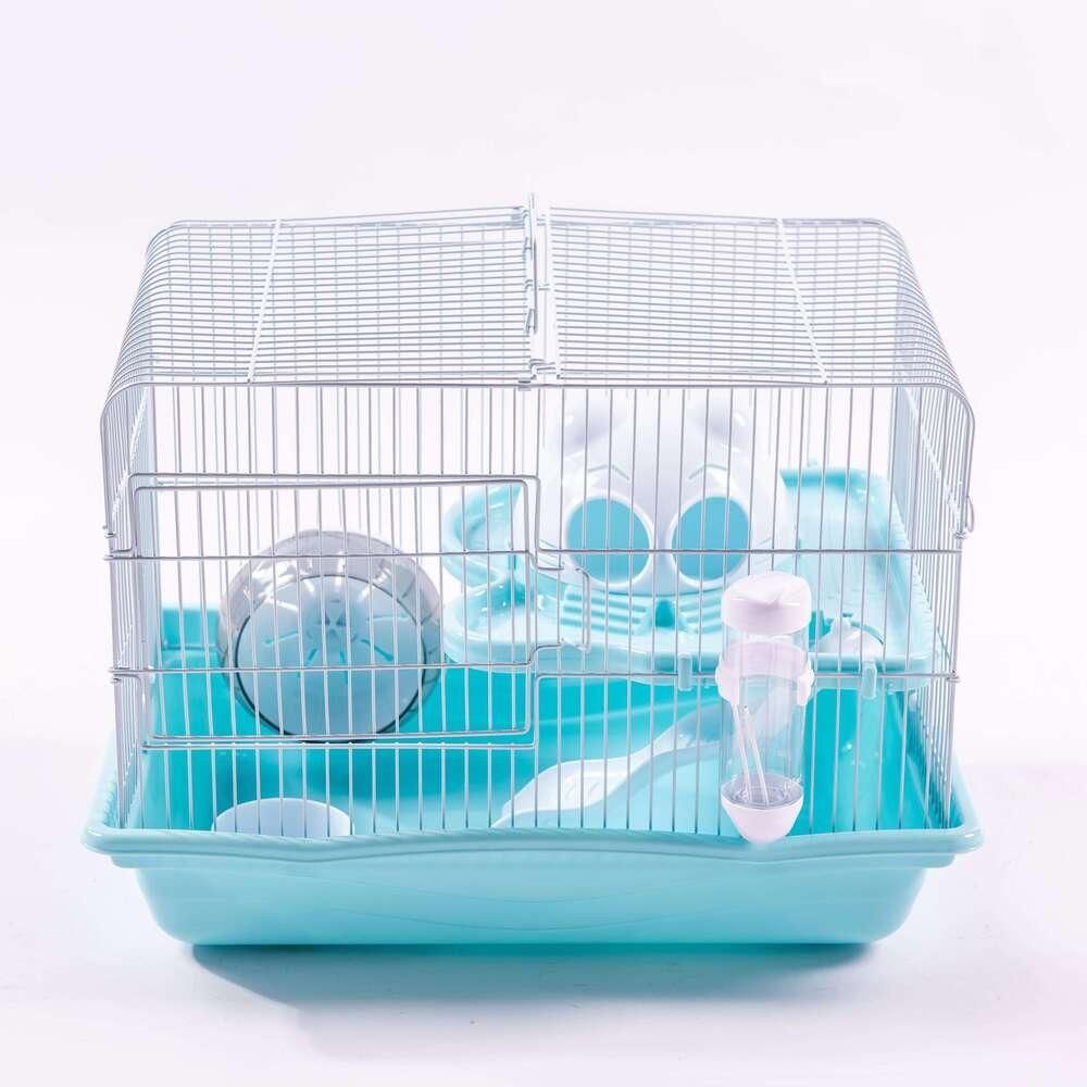 Encontraproduto.com.br - Gaiola Para Hamster Desmontavel Com 2 Andares Jaula Para Ratos E Roedores Com Brinquedos Completa Azul