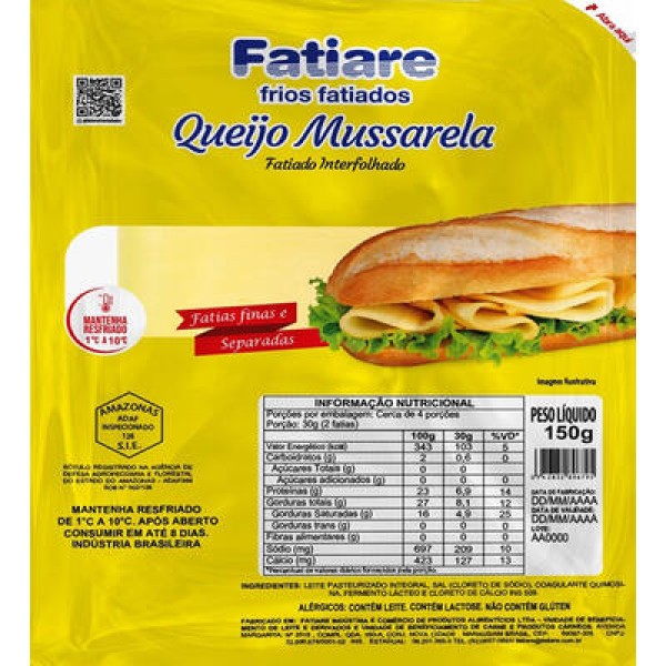 Queijo Mussarela Fatiare Fatiado Pacote com 150g