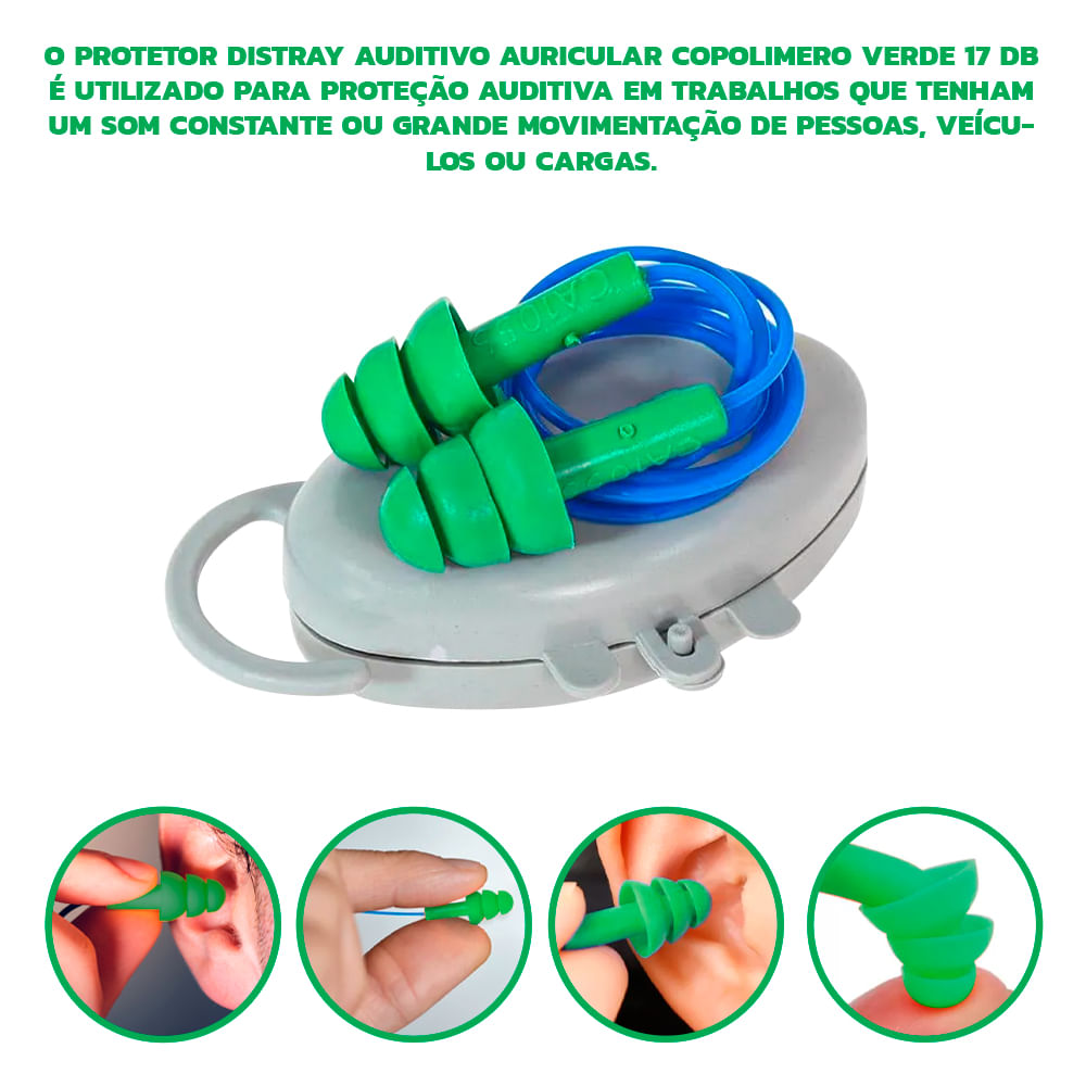 Encontraproduto.com.br - Protetor Distray Auditivo Auricular Copolimero Verde 17 Db