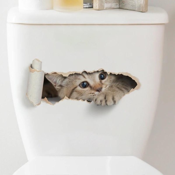 Encontraproduto.com.br - Adesivo de Banheiro Efeito 3D para Gato Auto-Adesivo
